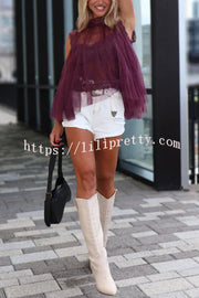 Light and Cute Tulle Lace Inner Wear High Neck Cape Top
