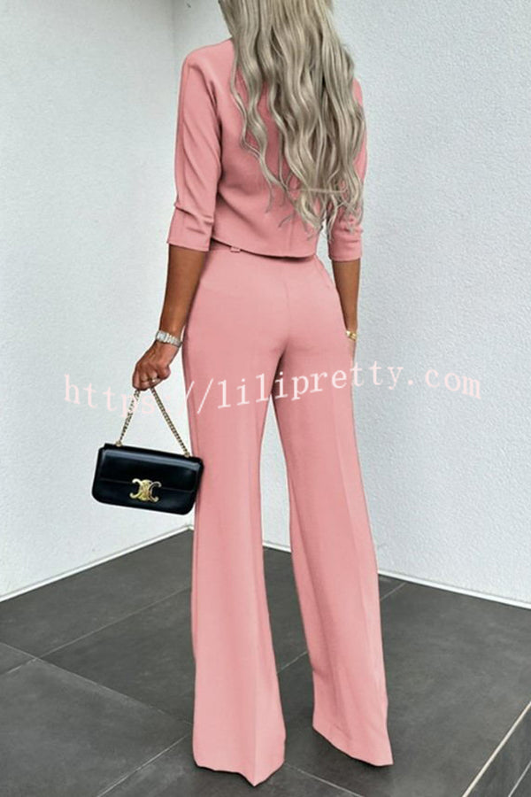 Lilipretty® Luisa High Neck Half Sleeve Crop Top and High Rise Pocketed Flare Pants Set