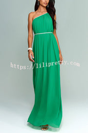 Elly One Shoulder Rhinestone Details Removable Belt A-line Maxi Dress