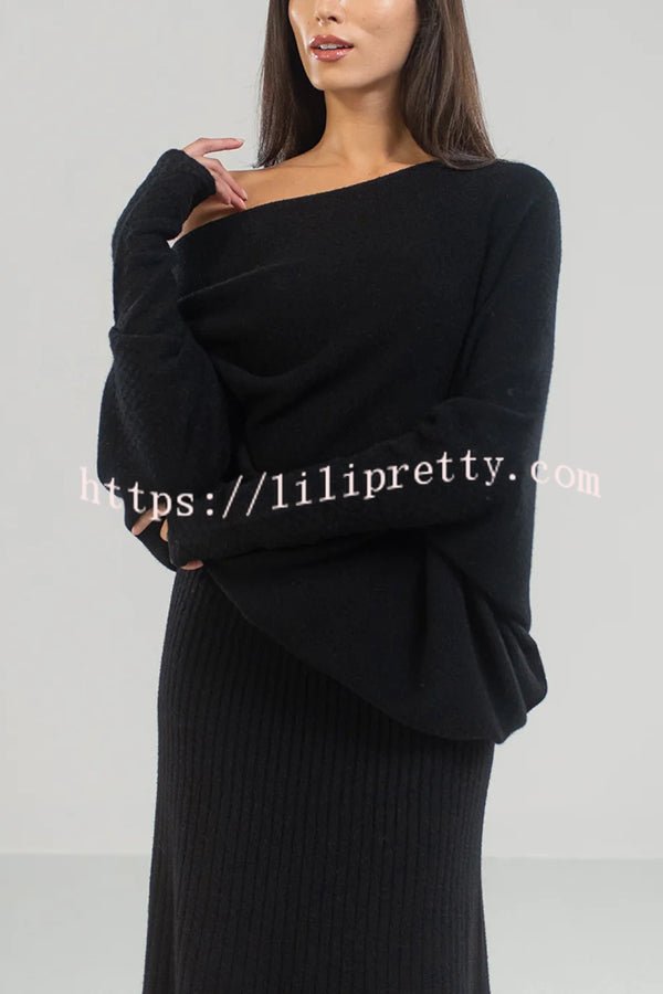 Solid Color Round Neck Long Sleeve Loose Knitted Sweater