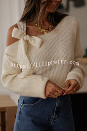Solid Color Bow Tie Long-sleeved Casual Knit Sweater