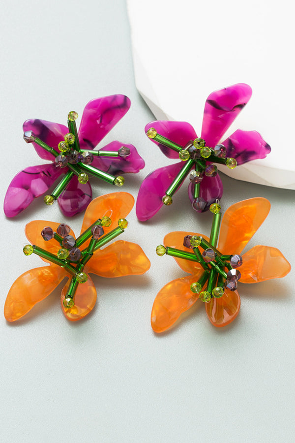 Colorful Acrylic Hand-woven Flower Earrings