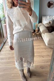 Orozco Knit Organza Bow Button-down Long Sleeve Loose Cardigan