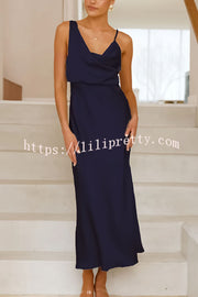 Satin Solid Color Elegant Sling Waist Open Back Maxi Dress