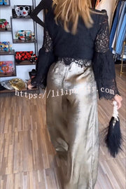 Alexia Metallic Fabric Back Elastic Waist Pocketed Wide Leg Pants