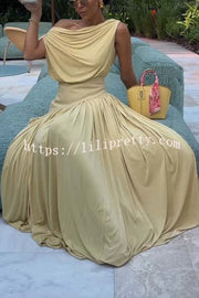 Gwen Soft Knit Fabric Off Shoulder Ruched Detail Drape Maxi Dress