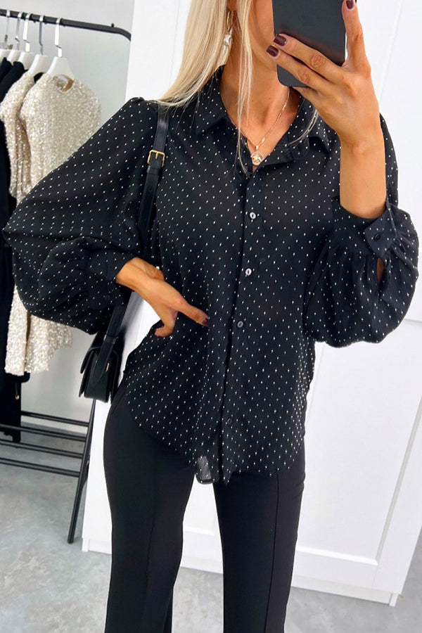 Fashionable Polka Dot Lantern Sleeve Loose Shirt