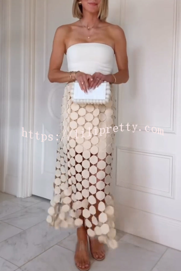 Casie See Through Circle Embroidery Elastic Waist Tassle Hem Maxi Skirt