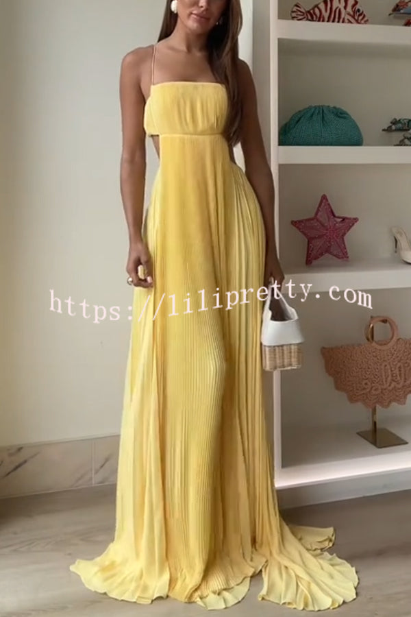 Butter Moment Pleated Cutout Waist A-line Slip Maxi Dress