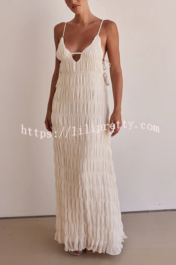 Passion and Romance Pleated Side Tie-up A-line Maxi Dress