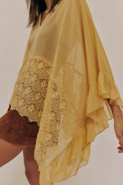 Fashionable Patchwork Lace Batwing Sleeve Loose Beach Cover Up