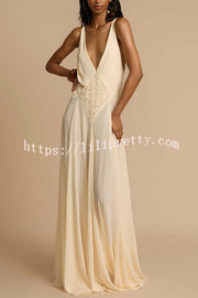 Venus By The Sea Tulle Lace Patchwork Backless Flowy Maxi Dress