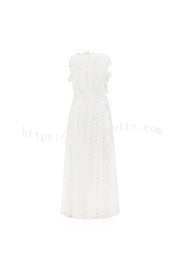 Mairi Embroidery Hollow Fabric Delicate Flower Trim Side Lace-up Maxi Dress