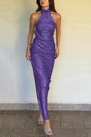 Sexy Sleeveless Backless Sequined Fitted Maxi Dress