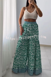 Unique Print Elastic High Waist Tie Pocket Wide Leg Pants