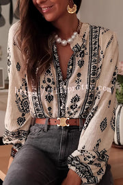 Unique Print Long-Sleeved Button-Up Elegant Shirt