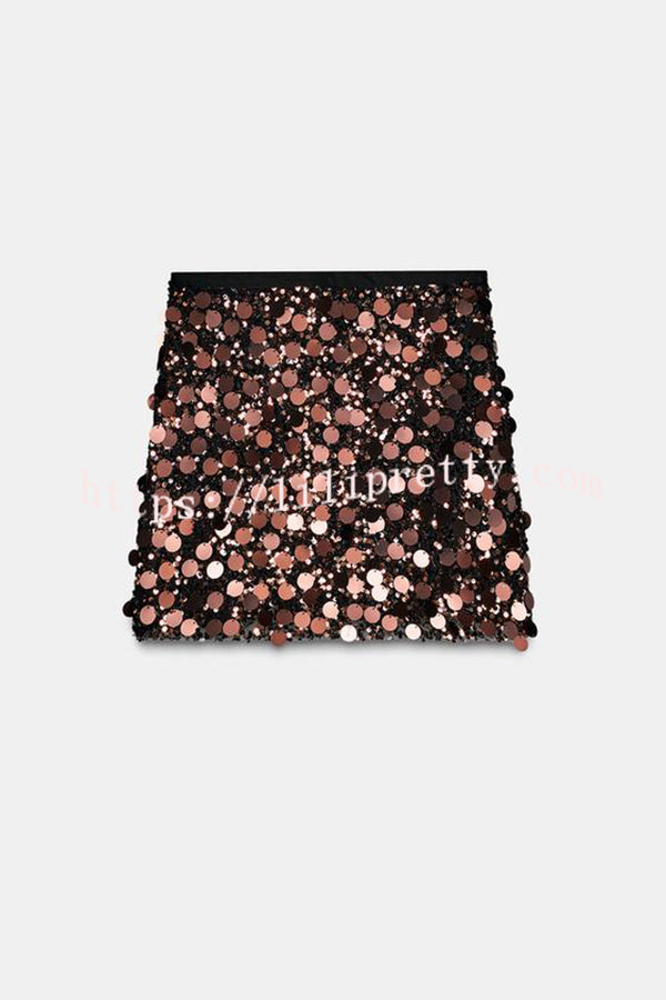 After Party Energy Large Sequin High Waist Zipper Mini Skirt