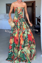 Vacay Vibes Colorful Lava Print Off Shoulder Smocked Scarf Maxi Dress