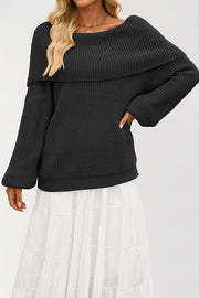 Solid Color Loose Off-shoulder Long-sleeved Casual Knit Sweater