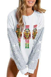 Christmas Casual Loose Round Neck Sequined Sleeve Sweatshirt