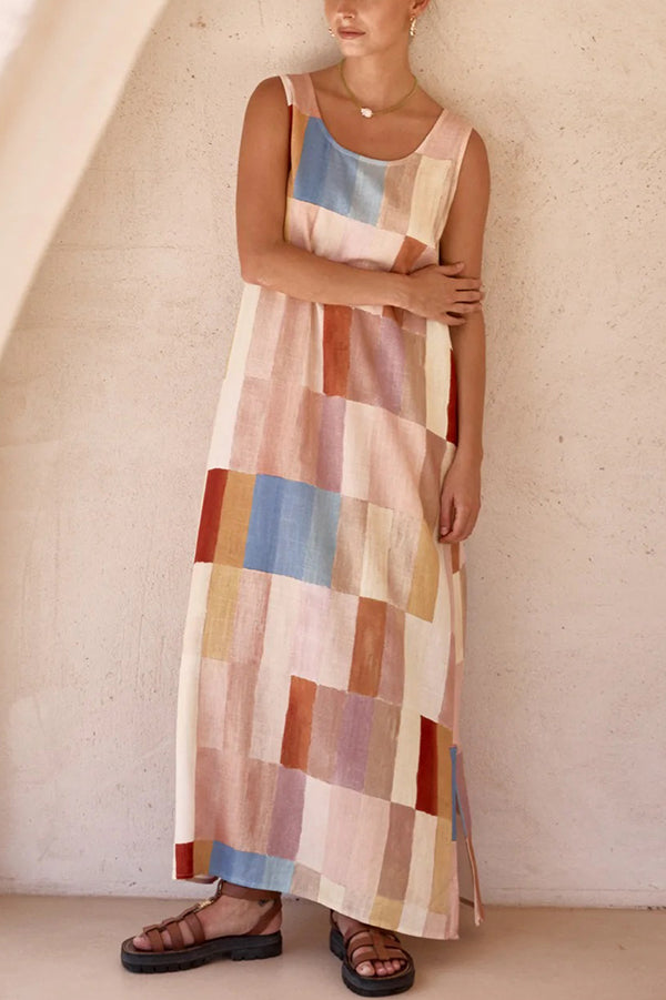 Lilipretty® Geometric Print Wide Strap Slit Casual Resort Maxi Dress
