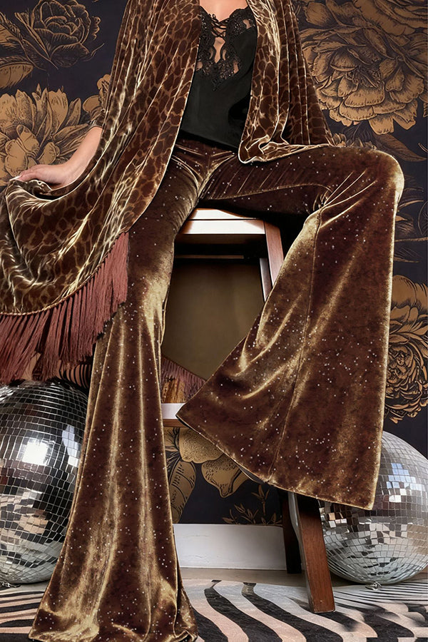 Stylish Velvet High-waisted Draped Casual Flared Pants