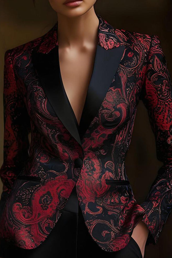 Unique Printed Lapel Long-Sleeve Casual Blazer
