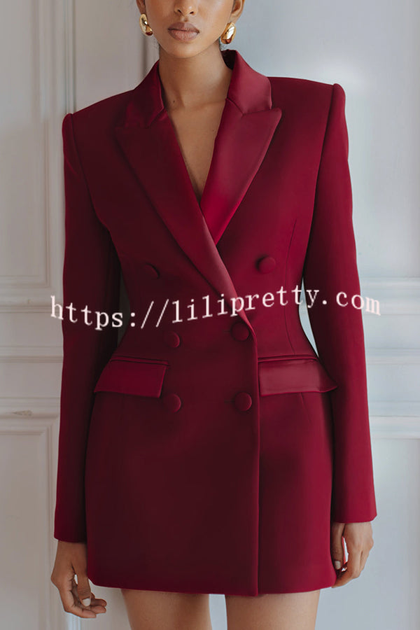 Modern Evening Gown Satin Lapel Button Long Sleeve Tuxedo-style Blazer Mini Dress