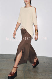 Fashion Slim-fit One-shoulder Stretch Bodysuit and Casual Side-slit Pants Set
