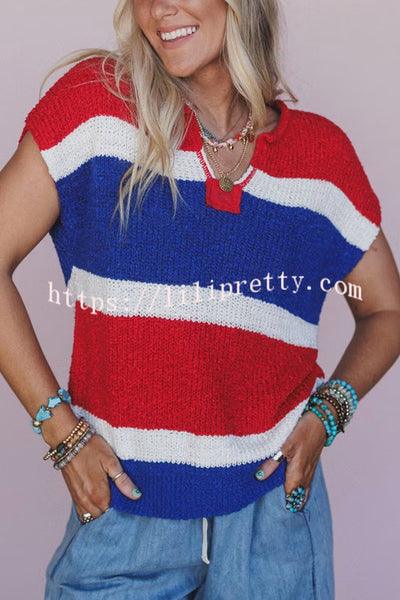 Independence Day Colorway Sleeveless Casual Knitted Sweater
