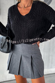 Lilipretty Olivier Hollow Twisted Cord V Neck Long Sleeved Sweater