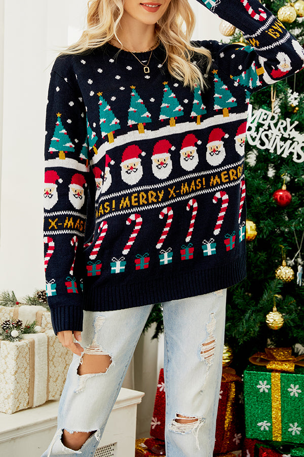 Lilipretty Christmas Print Crew Neck Long Sleeve Sweater