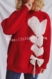 Love Jacquard Loose Cute Bowknitted Long Sleeve Sweater