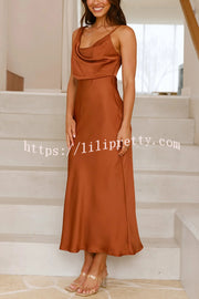 Satin Solid Color Elegant Sling Waist Open Back Maxi Dress