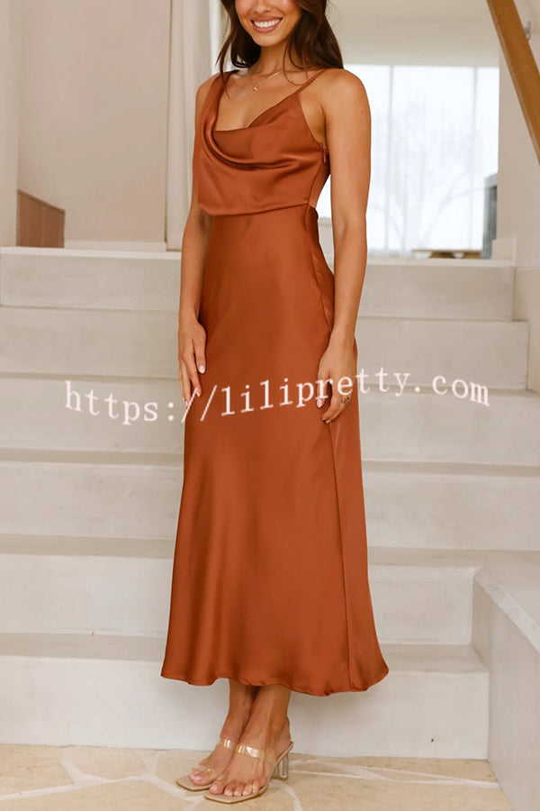 Satin Solid Color Elegant Sling Waist Open Back Maxi Dress