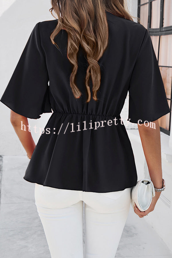 Solid Color Elegant Short Sleeve Strappy Tunic Top