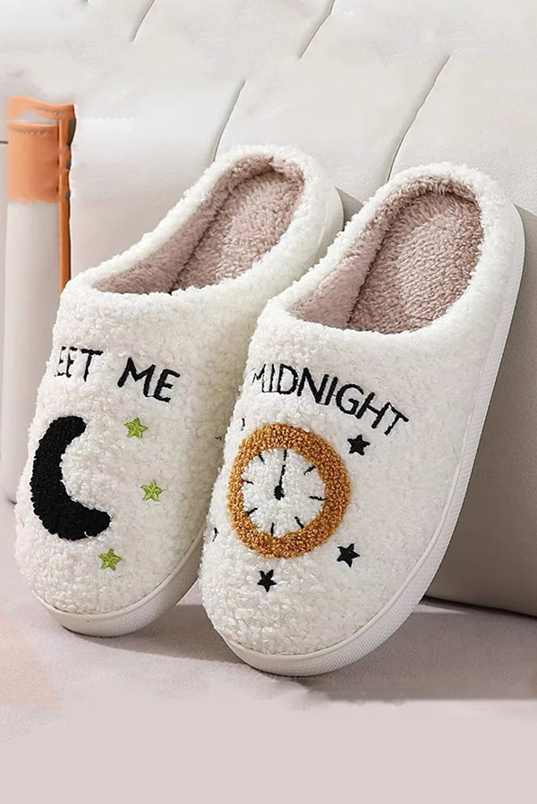 Moon Clock Lamb Wool Home Warm Cotton Slippers