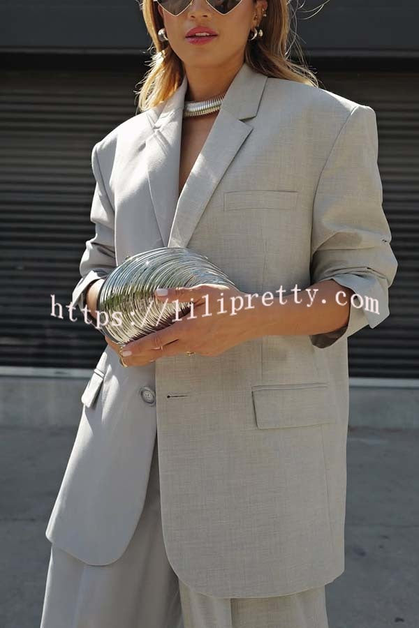 Girl Boss Avant-garde Contrast Colors Lapel Boyfriend Blazer and Pocketed Wide Leg Pants Set