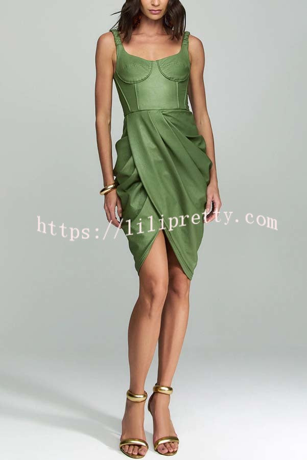 Fashion Choice Faux Leather Corset Ruched Back Zipper Mini Dress