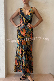 Lilipretty Forever Mine Satin Exclusive Botanical Print Slip Maxi Dress
