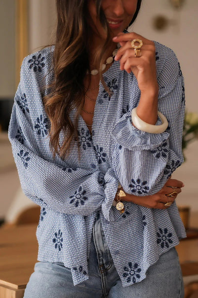 Fashionable Embroidered Floral Casual Long-Sleeved Loose Top
