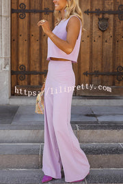 Modern and Elegant Solid Crop Tank and High Rise Flare Loose Pants Set
