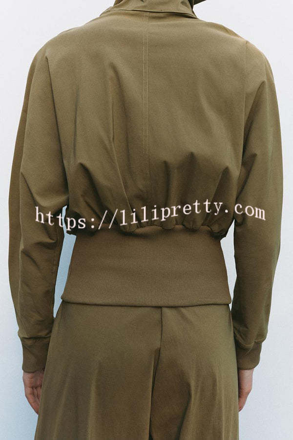 Fashionable High-neck Long-sleeved Zippered Simple Jacket
