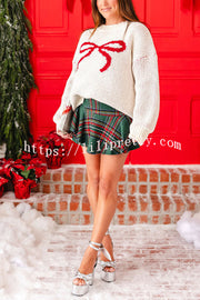 Christmas Long Sleeve Round Neck Knitted Bow Sweater