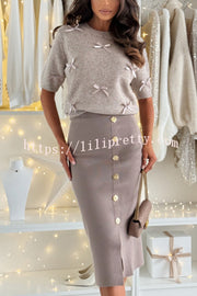 Light The Night Knit Satin Bow Detail Short Puff Sleeve Sweater