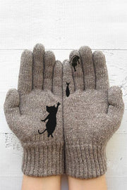 Heart Print Knitted Gloves