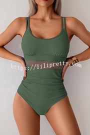 Fashion Waist Mesh Stretch One-piece Swimsuit