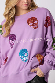 Halloween Skull Sequin Loose Casual Sweatshirt