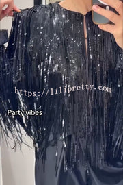 Party Crasher Layered Sequined Tassels Long Sleeve Loose Jacket