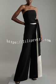 Social Hour Colourblock Tailored Bandeau Tie-up Waist Wide Leg Jumpsuit